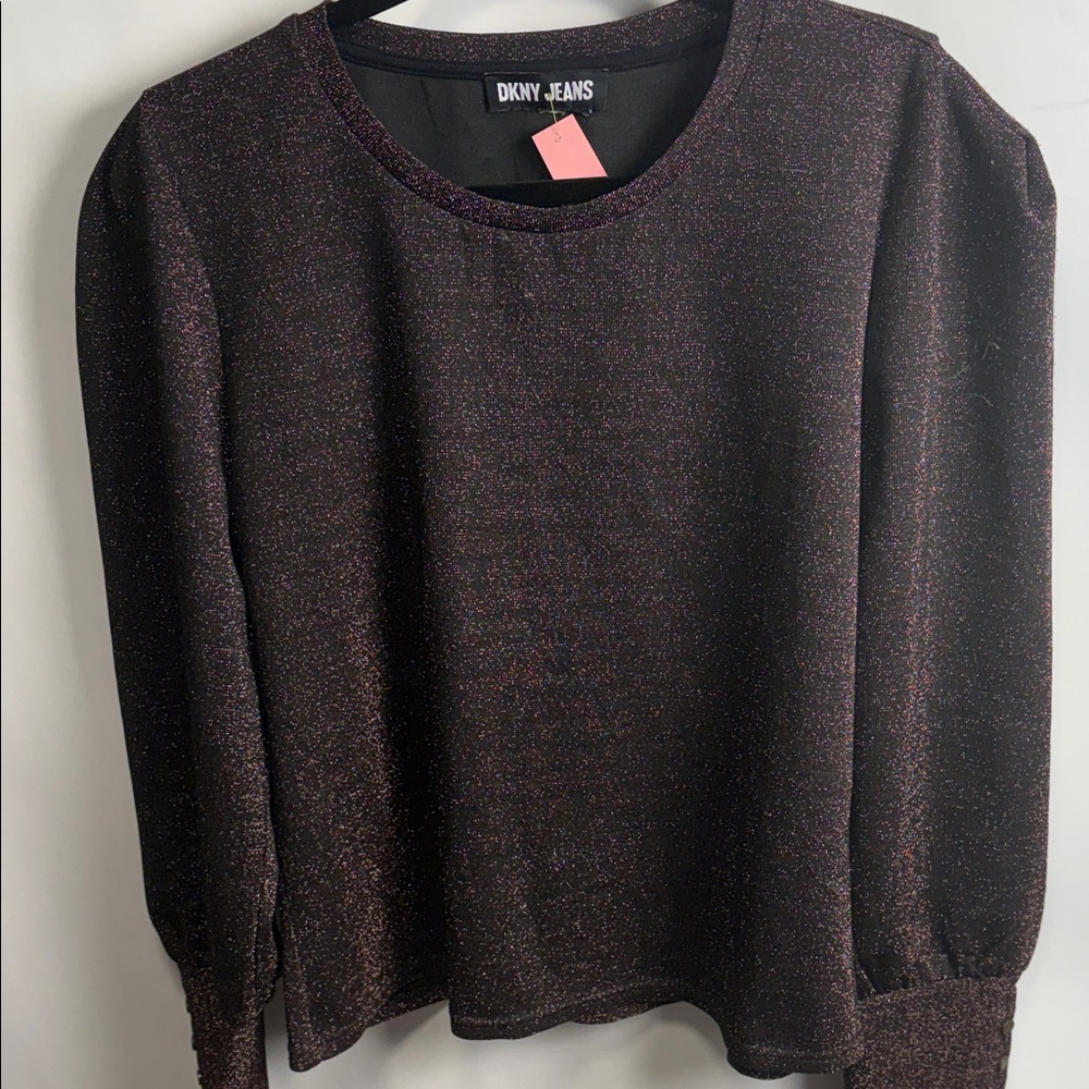 DKNY Jeans Black Metallic Trim Knit Top